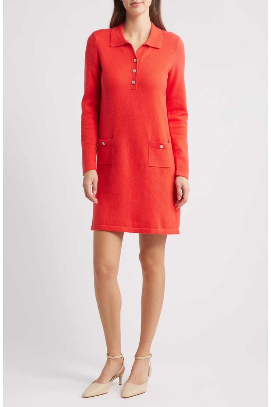 Lilly Pulitzer Adalena Sweater Dress Size L Rococo Red Long Sleeve Collared